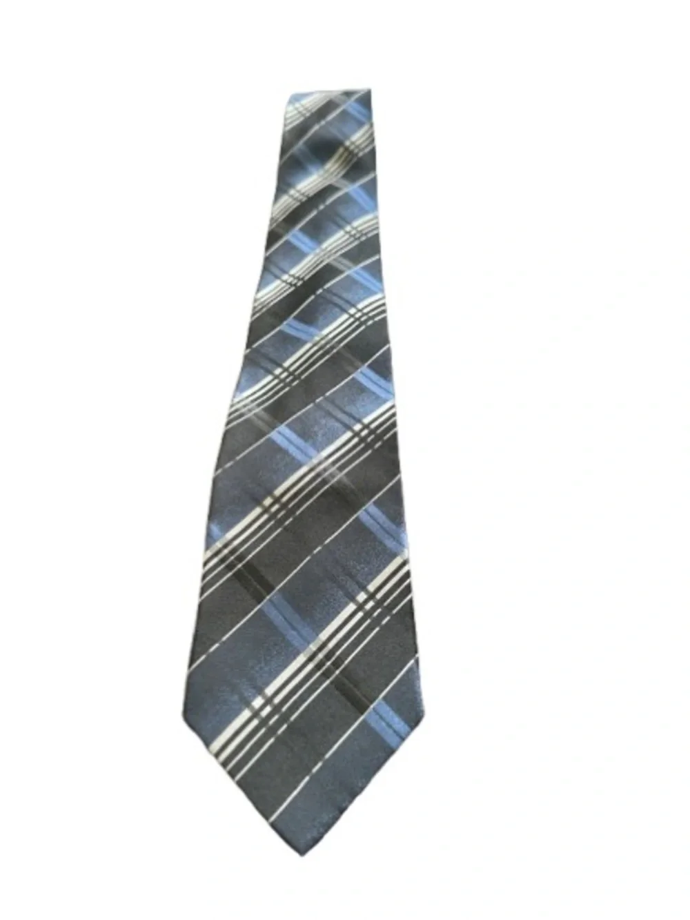 Pronto Uomo Blue, Black and White Plaid Silk Tie